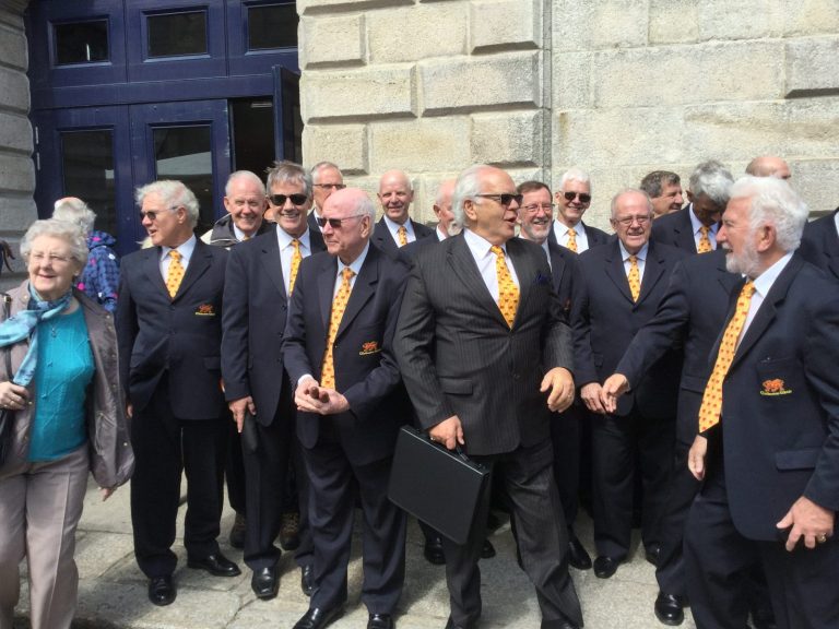 The choir outside Truro Cathedral in Cornwall.