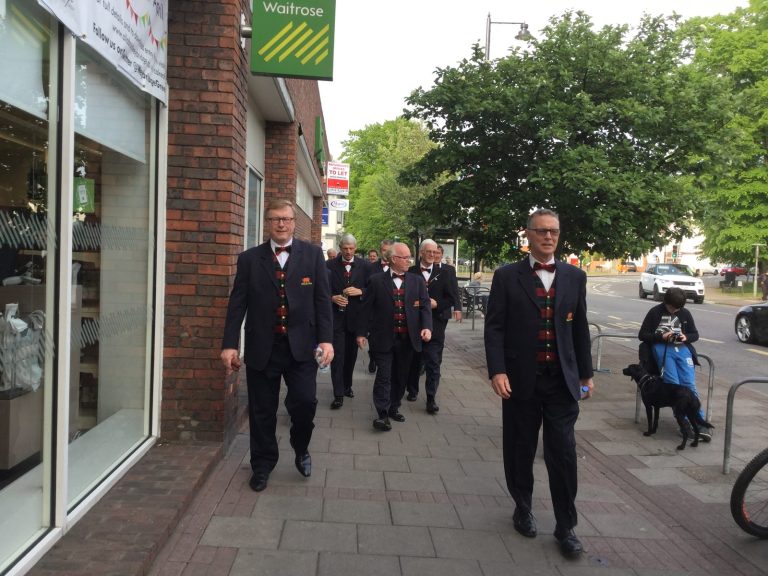 On our way to our concert in Weybridge, England.