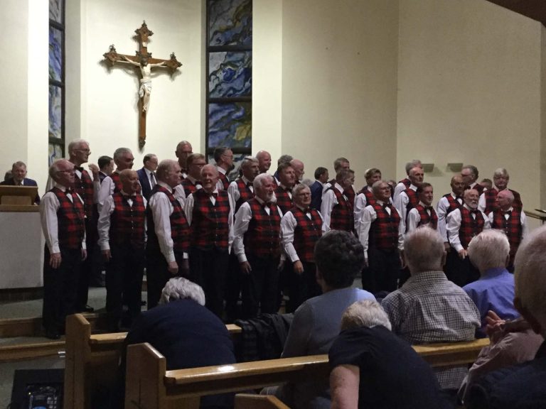 In concert at Weybridge in our Welsh tartan.